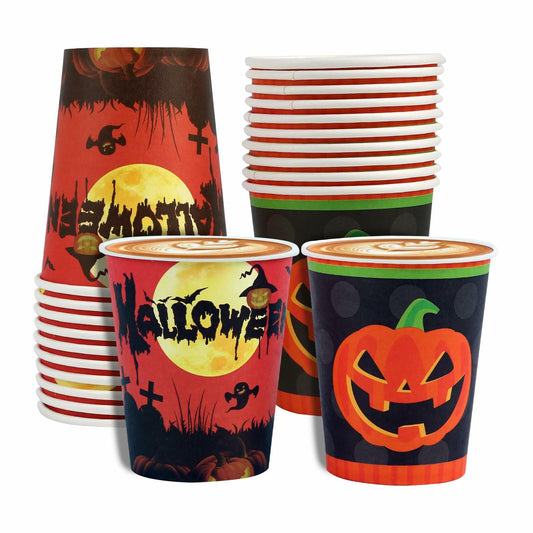 Crumya Pumpkin Disposable Paper Cups 9oz Halloween Party Supplies 100pcs