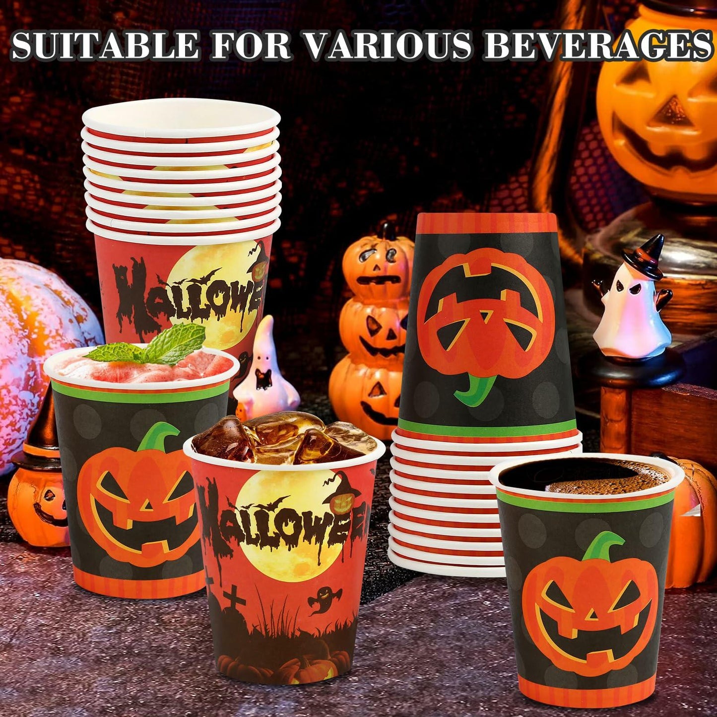 Crumya Pumpkin Disposable Paper Cups 9oz Halloween Party Supplies 100pcs
