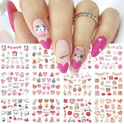 Valentines Day Nail Stickers 12 Sheets Heart Lip Flower Nail Art Pink
