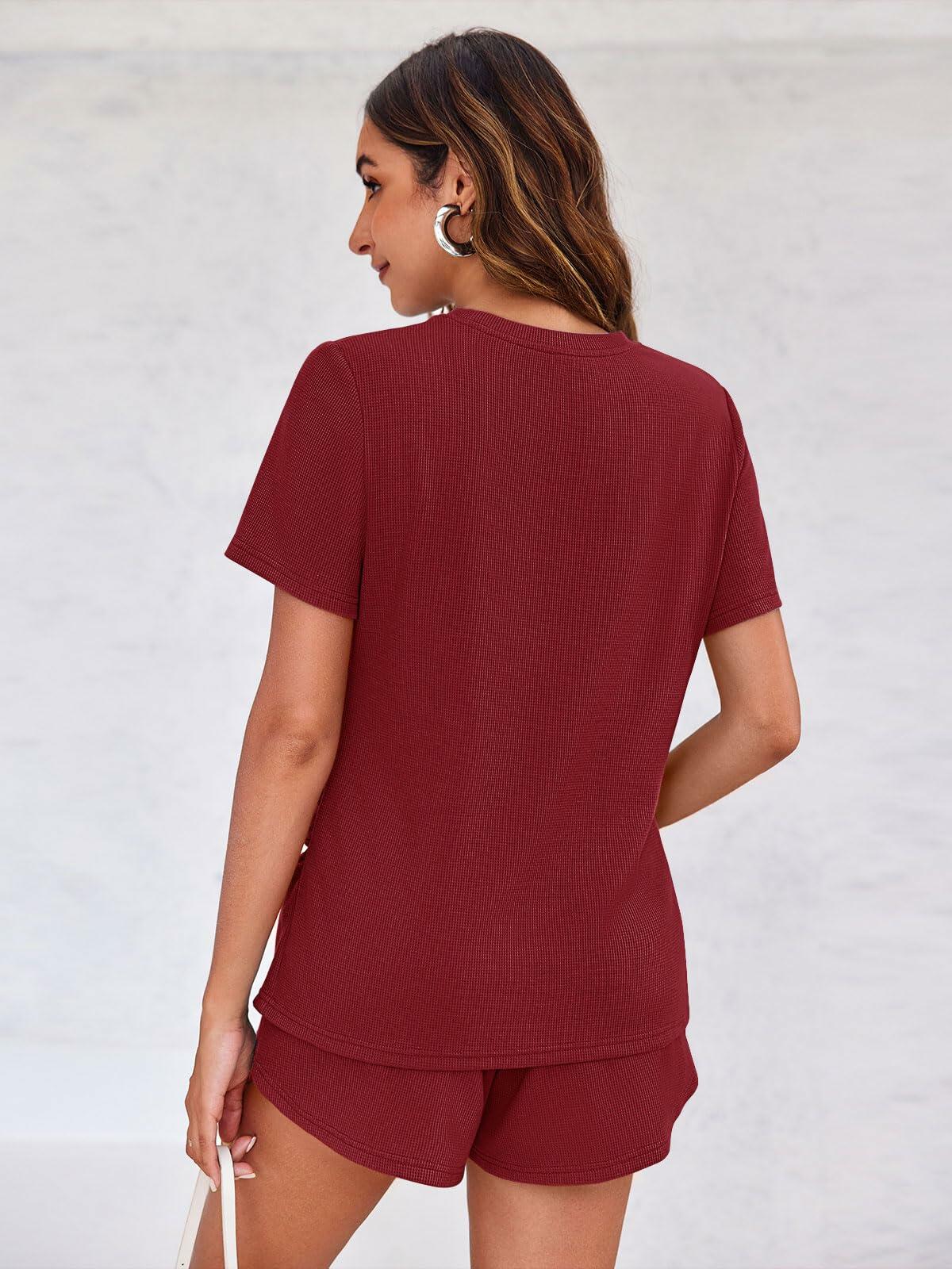 Maternity Two Piece Lounge Set Short Sleeve Top & Shorts Red Wine Size S