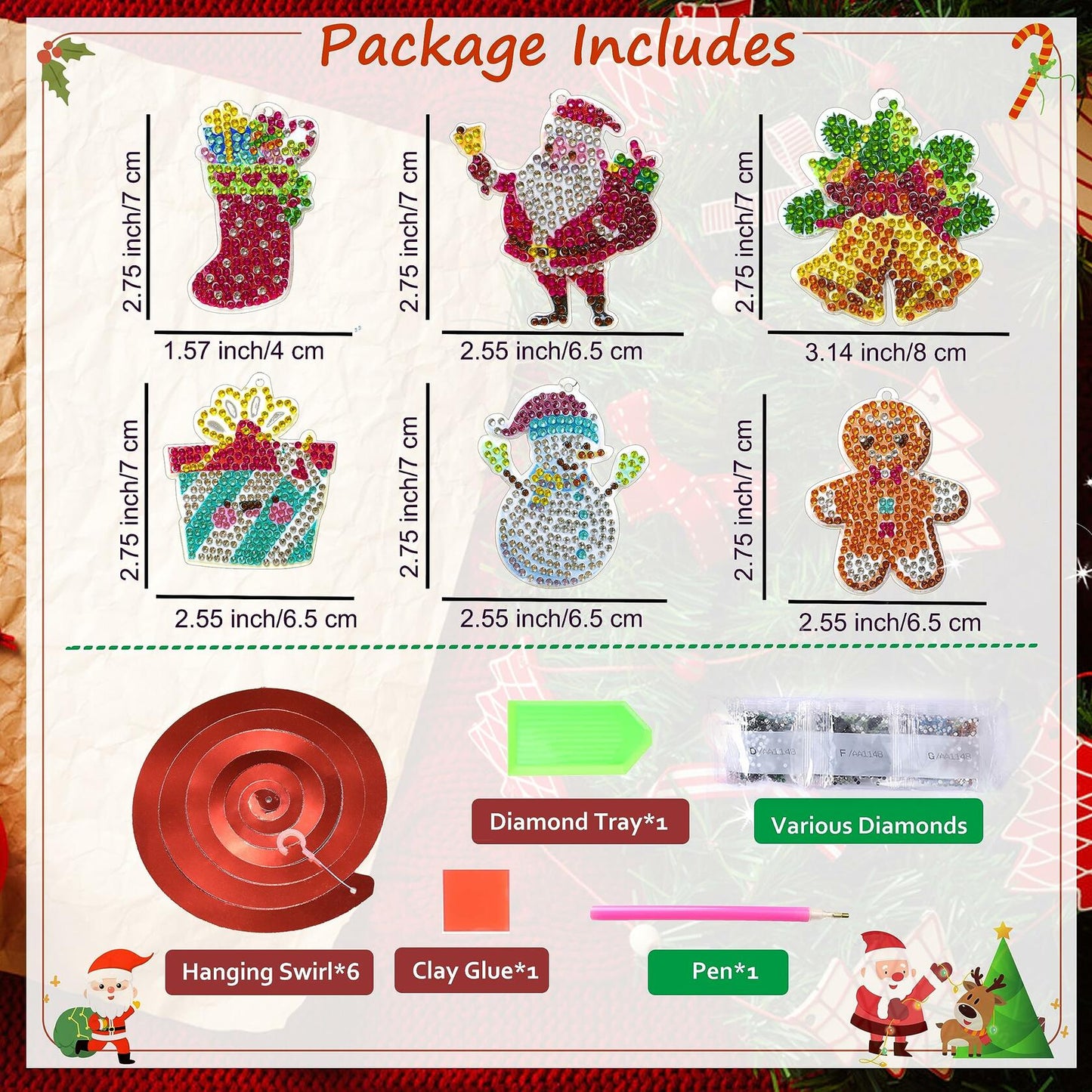 Diamond Art Hanging Swirl Decorations Xmas Gingerbread Snowman 6Pcs