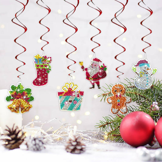 Diamond Art Hanging Swirl Decorations Xmas Gingerbread Snowman 6Pcs