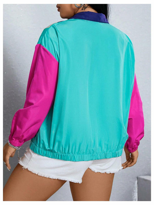 Verdusa Plus Size Windbreaker Jacket Color Hot Pink Mint Green Size 3XL