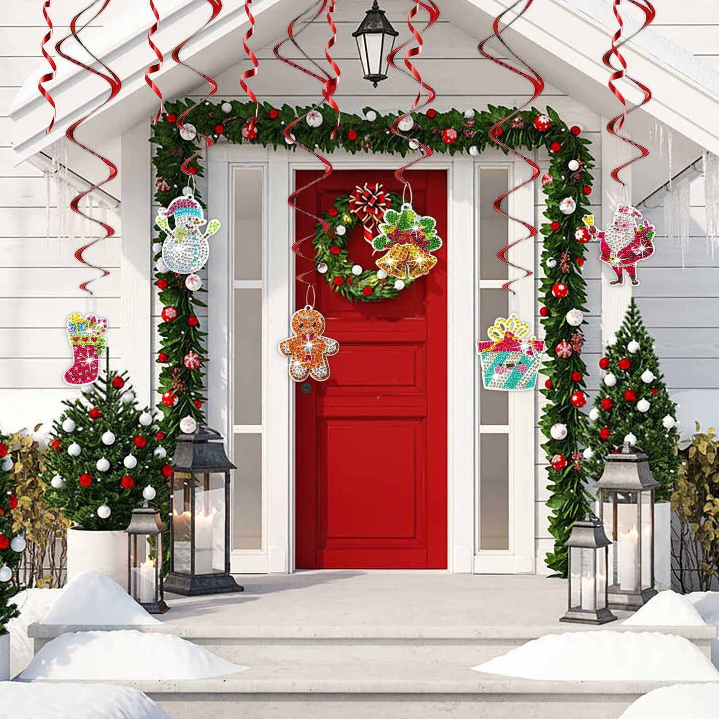Diamond Art Hanging Swirl Decorations Xmas Gingerbread Snowman 6Pcs