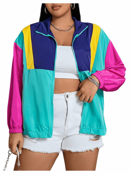 Verdusa Plus Size Windbreaker Jacket Color Hot Pink Mint Green Size 3XL