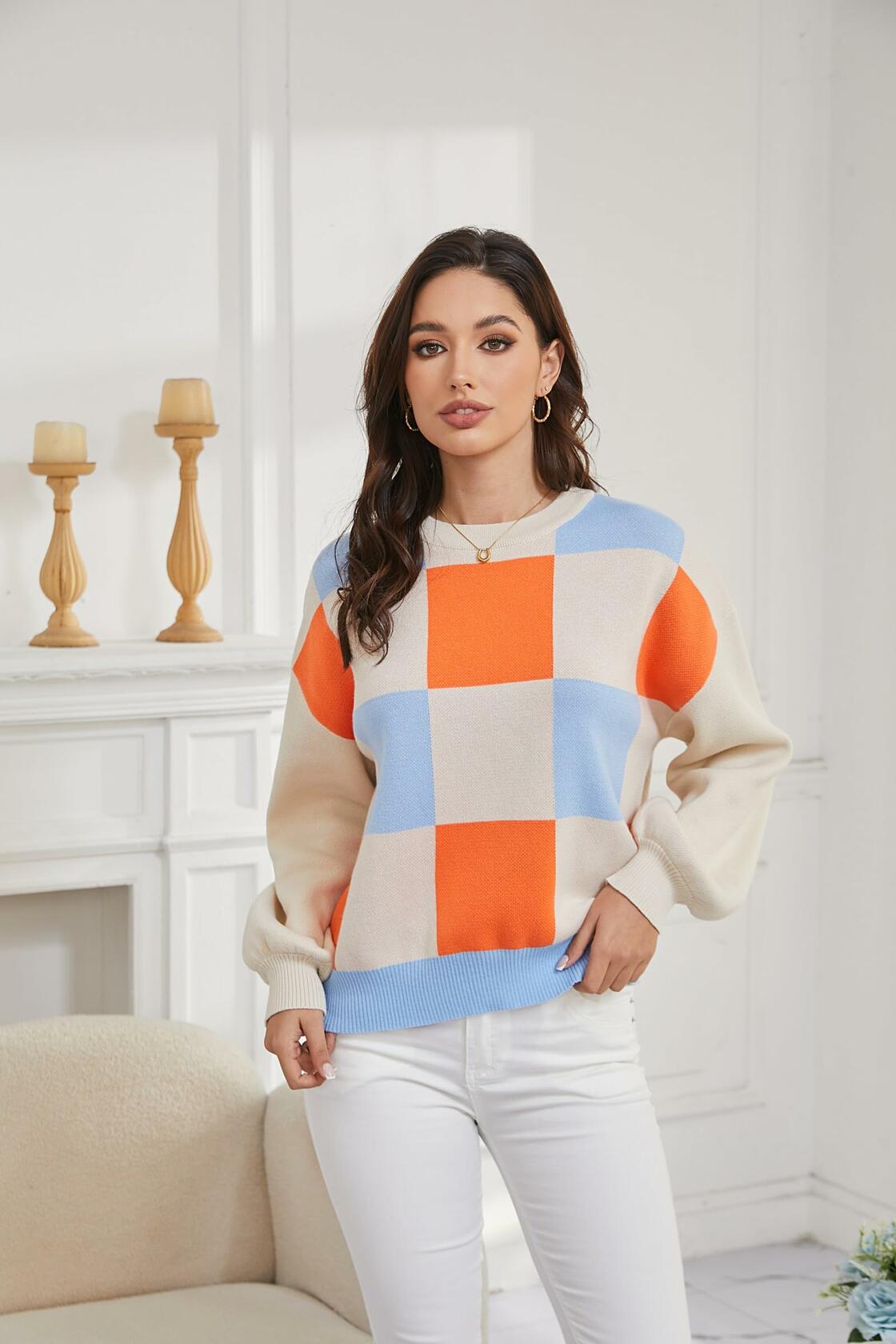 LISILONG Women's Ribbed Knit Sweater Long Sleeve multicolor Pullover Size S