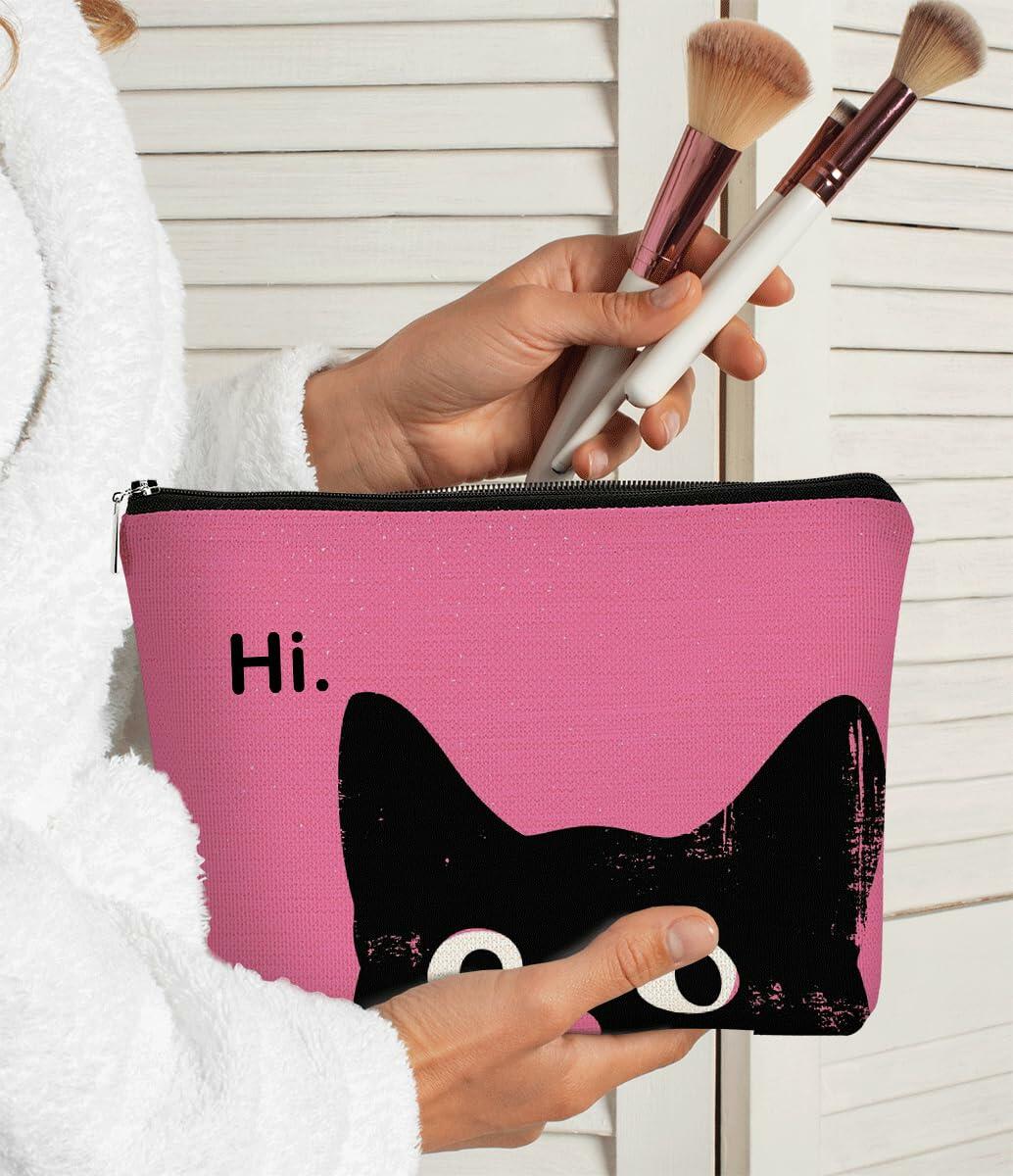 BARPERY Hot Pink Cat Makeup Bag Travel Organizer Cosmetic Bag for Women