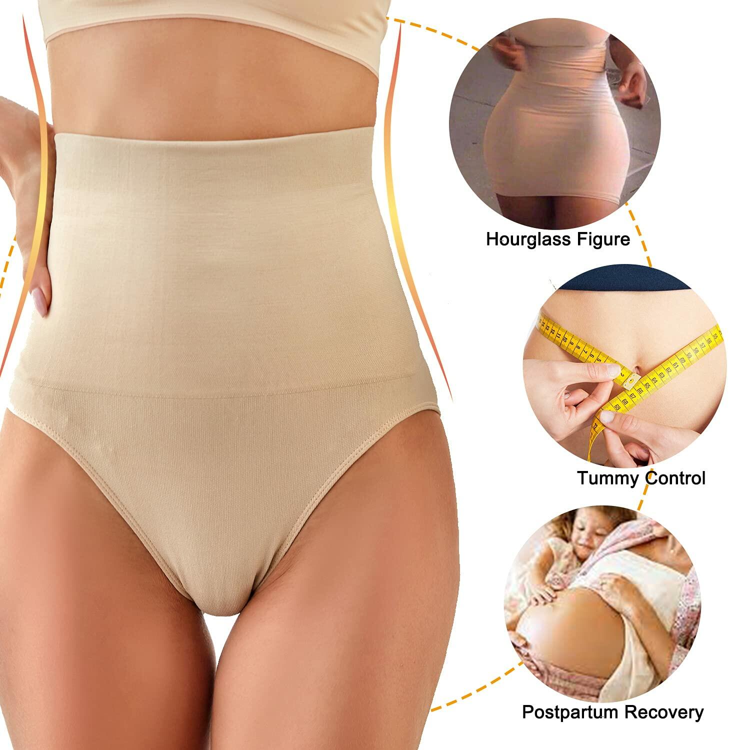 FINETOO Tummy Control High Waisted Shapewear Briefs Plus Size S Nude