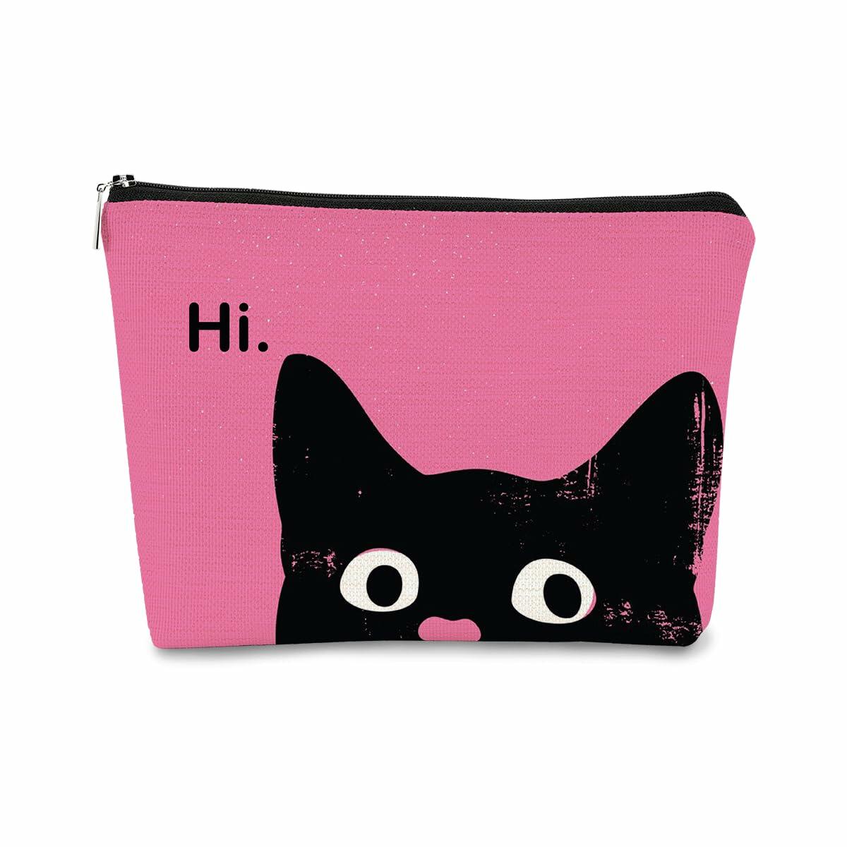BARPERY Hot Pink Cat Makeup Bag Travel Organizer Cosmetic Bag for Women