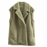 Amazhiyu Womens Faux Fur Waistcoat Vest Laurel Green Size M