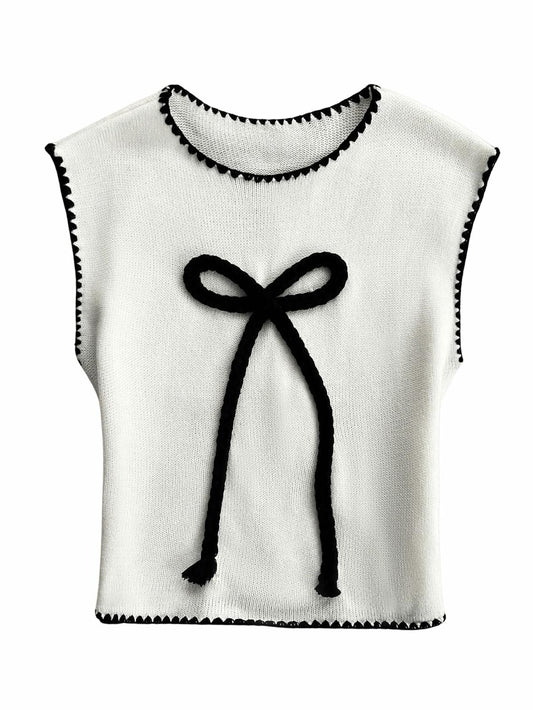Verdusa Women’s Sleeveless Sweater Vest Bow Knit Tank Top White S