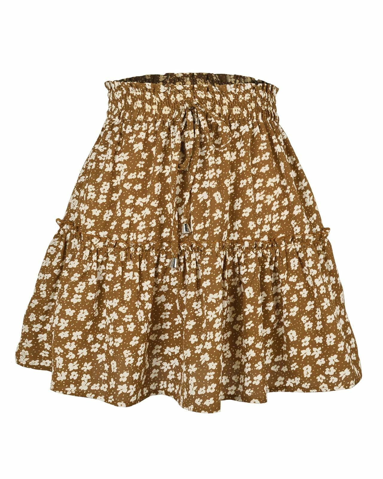 Women's Summer High Waist Drawstring Mini Skirt Casual Flowy Boho Size L