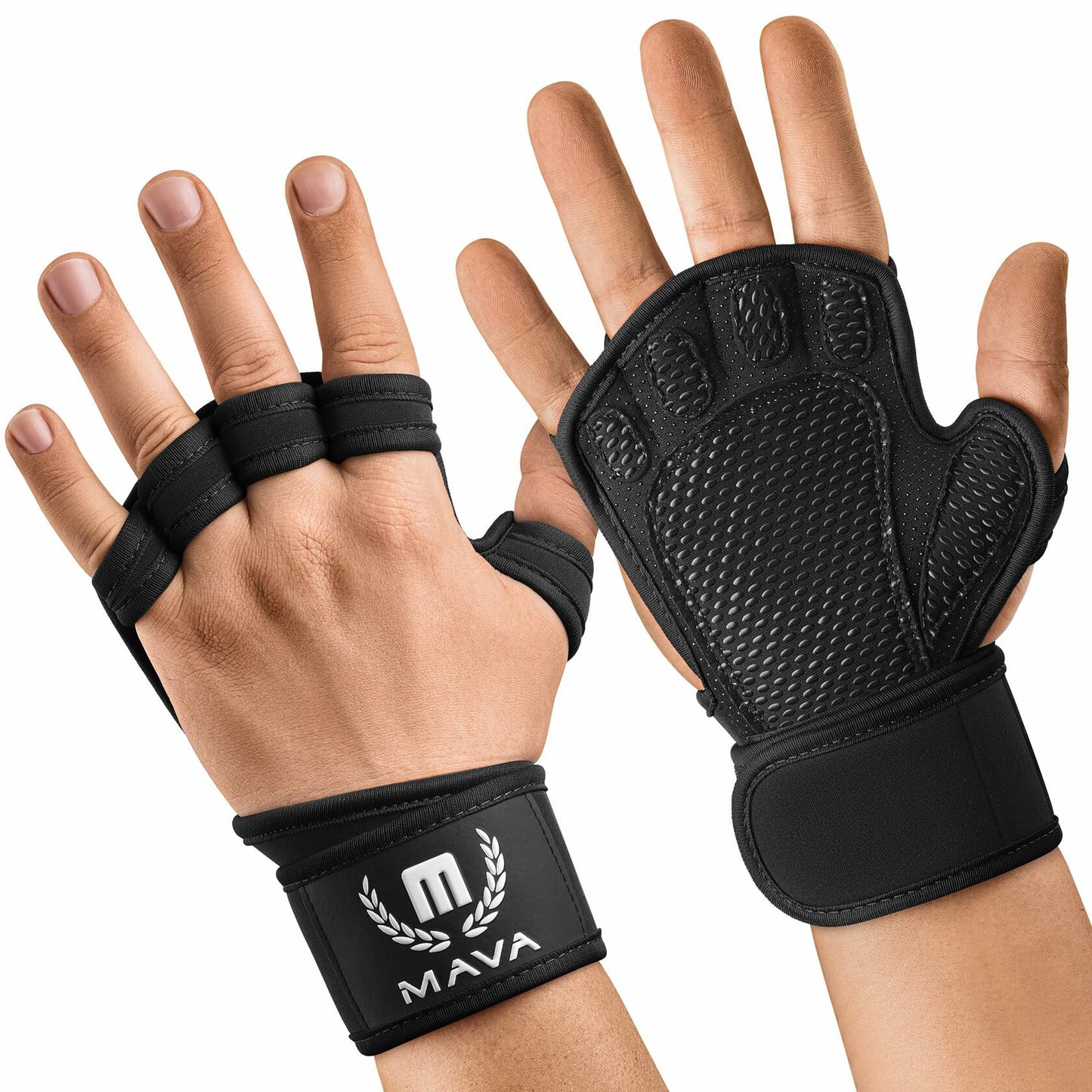 MAVA Padded Weight Lifting Gloves with Wrist Support Fingerless Black