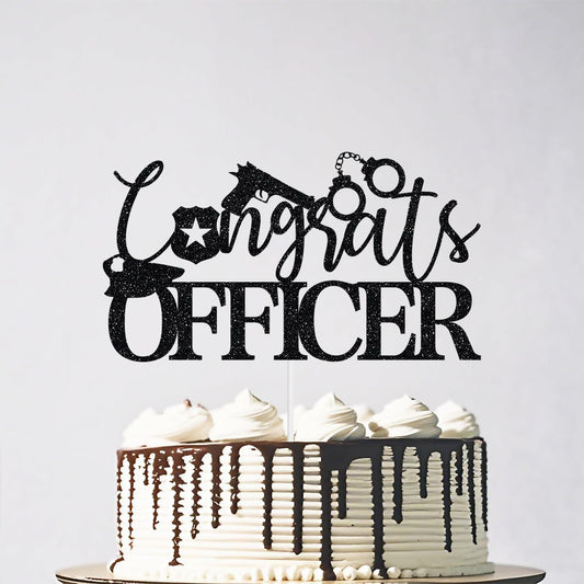 Congrats Officer Cake Topper 2025 Police Graduation Black Glitter