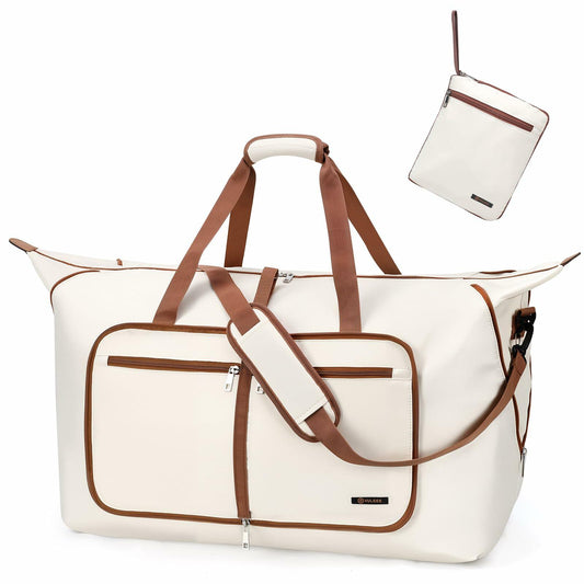 Travel Duffel Bag Women 80L Lightweight Water Resistant Foldable Beige