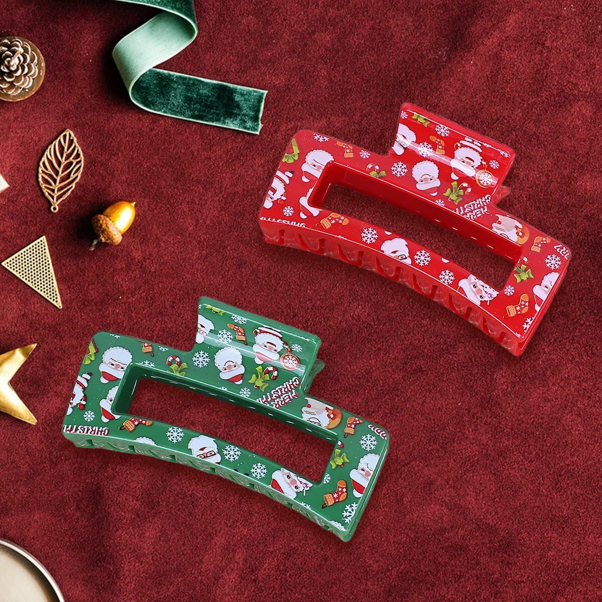 2PCS Christmas Santa Hair Claw Clips for Women Red & Green Hair Accessories