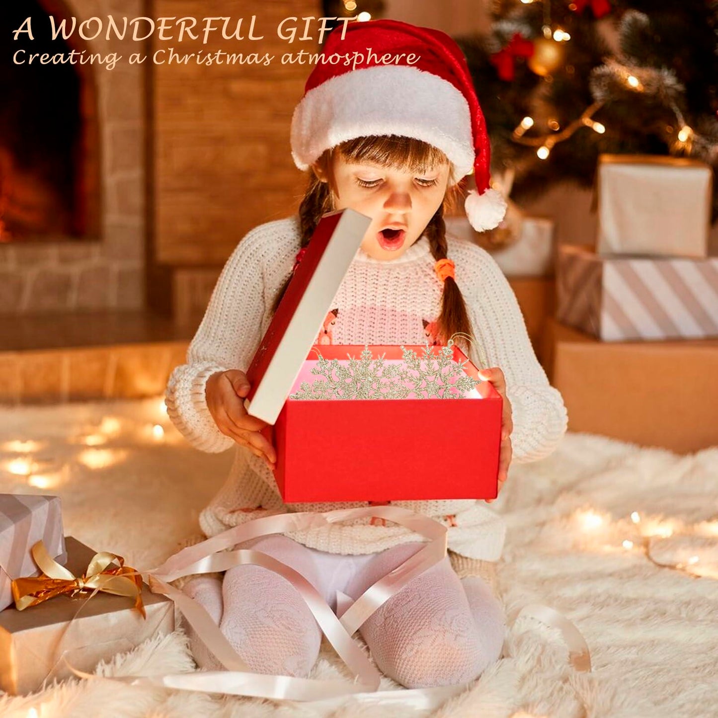 [Like New] Langley 36pcs Rose Gold Glitter Snowflake Ornaments for Christmas Tree