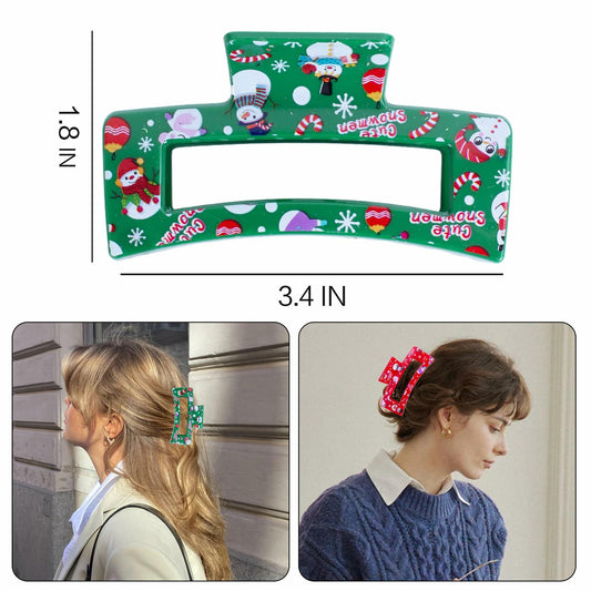 2PCS Christmas Hair Claw Set Snowman Candy Cane Red Green Xmas Clips