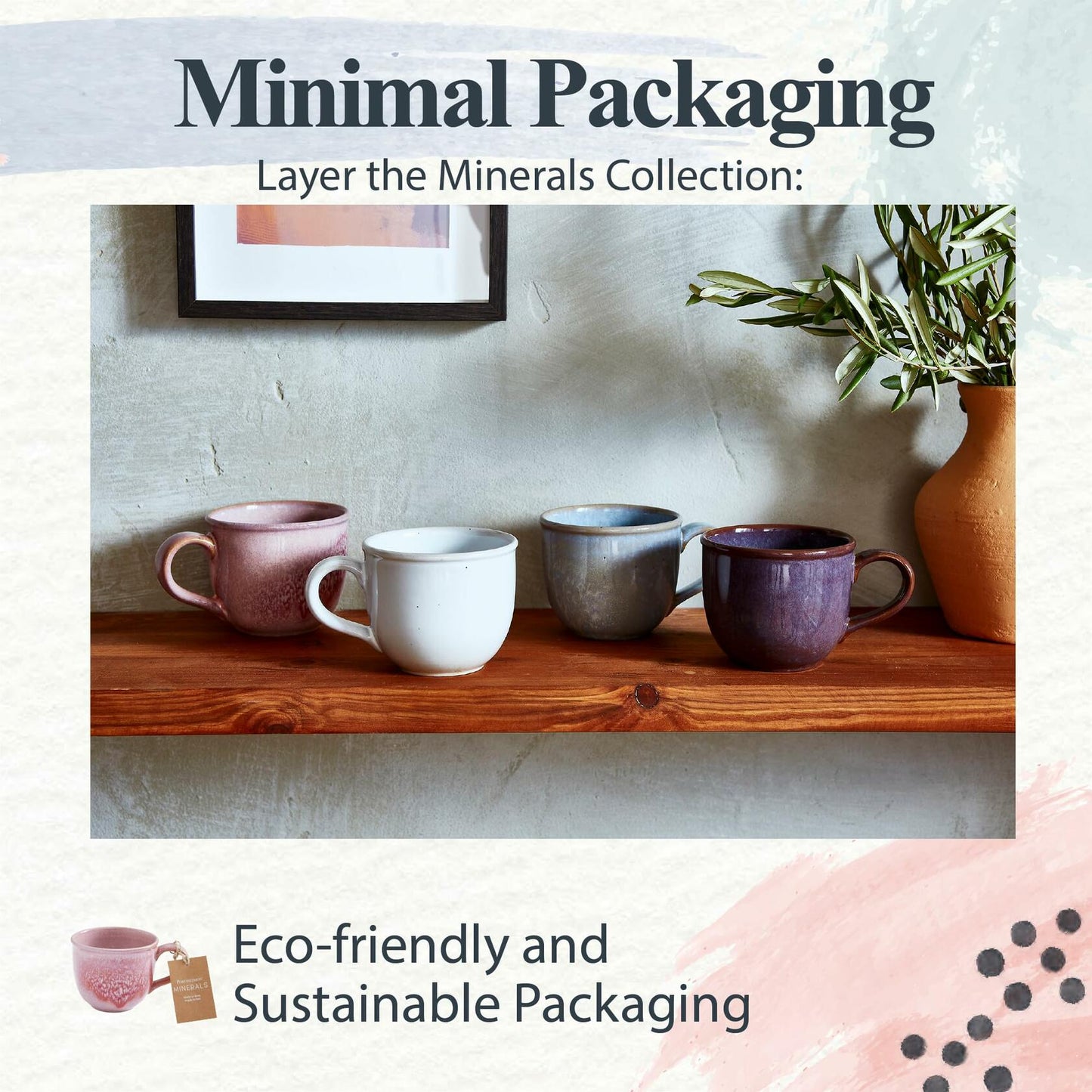 Portmeirion Minerals 12oz Stoneware Mug Rose Quartz Set of 4 Microwave Safe
