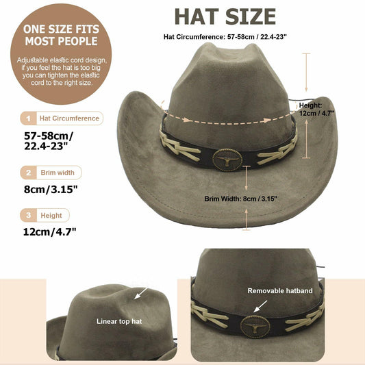 Wotfim Western Cowboy Hat Wide Brim Suede Band Beige