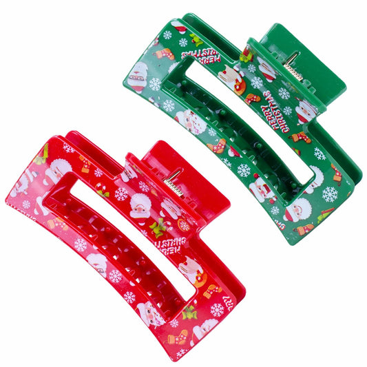 2PCS Christmas Santa Hair Claw Clips for Women Red & Green Hair Accessories