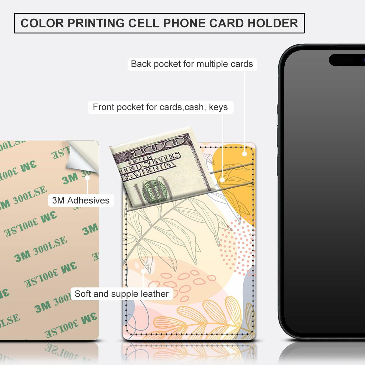 AOPEFNX Card Holder Phone Case Leather Wallet Dual Pocket Abstract Leaf