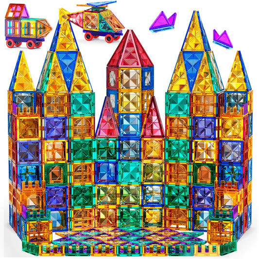 TEMI Magnetic Tiles 180-Piece Building Blocks STEM Toy Set Multicolor