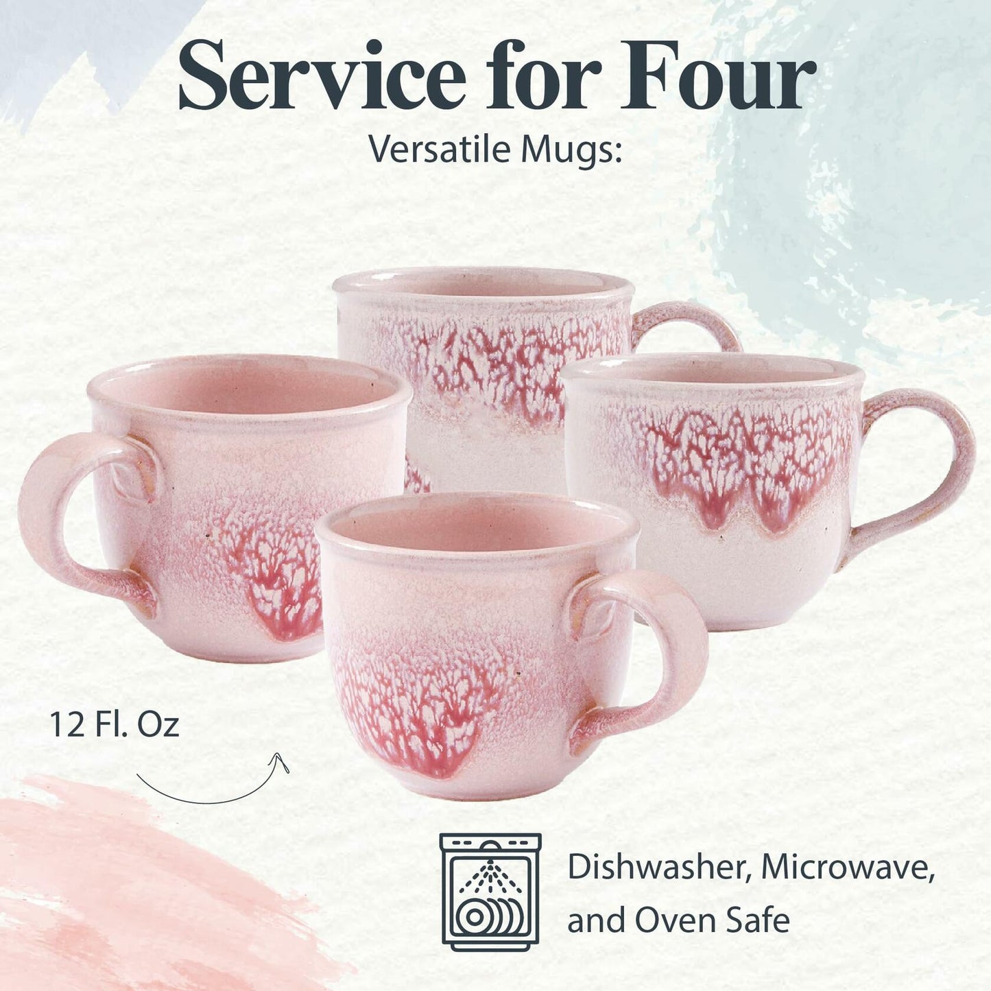 Portmeirion Minerals 12oz Stoneware Mug Rose Quartz Set of 4 Microwave Safe