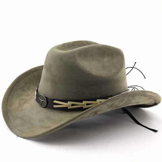 Wotfim Western Cowboy Hat Wide Brim Suede Band Beige