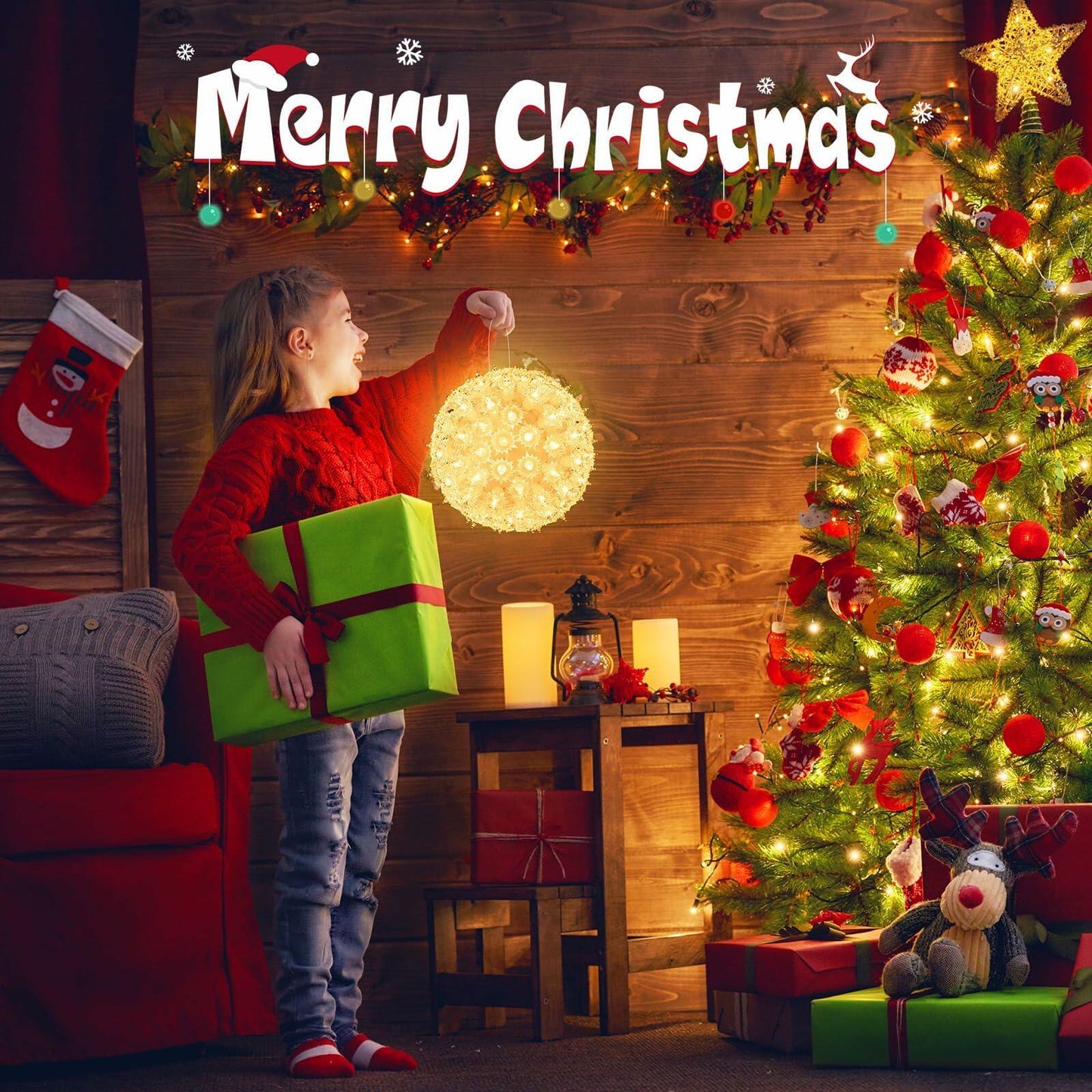 [Like New] Brightown 6" Christmas Outdoor Sphere Lights 100 Clear Bulbs