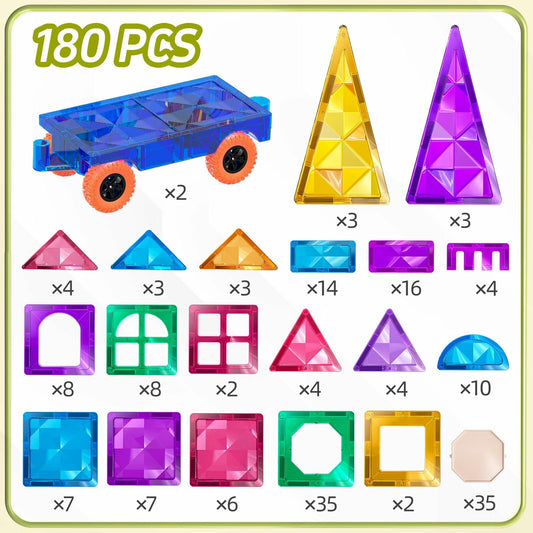 TEMI Magnetic Tiles 180-Piece Building Blocks STEM Toy Set Multicolor