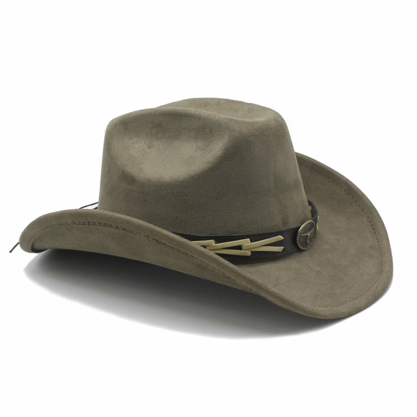 Wotfim Western Cowboy Hat Wide Brim Suede Band Beige