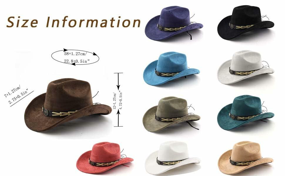 Wotfim Western Cowboy Hat Wide Brim Suede Band Beige
