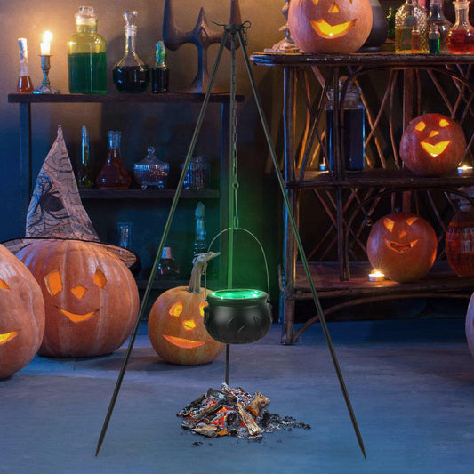 Hxezoc Halloween Witches Cauldron on Tripod with String Lights Black 31in