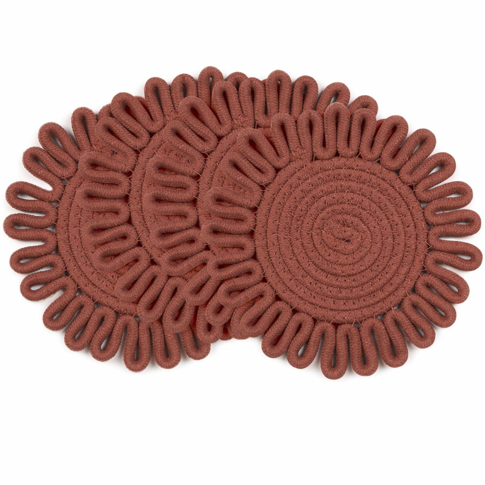 AHHFSMEI 8 Inch Heat Resistant Trivets 4pcs Little Burgundy Red