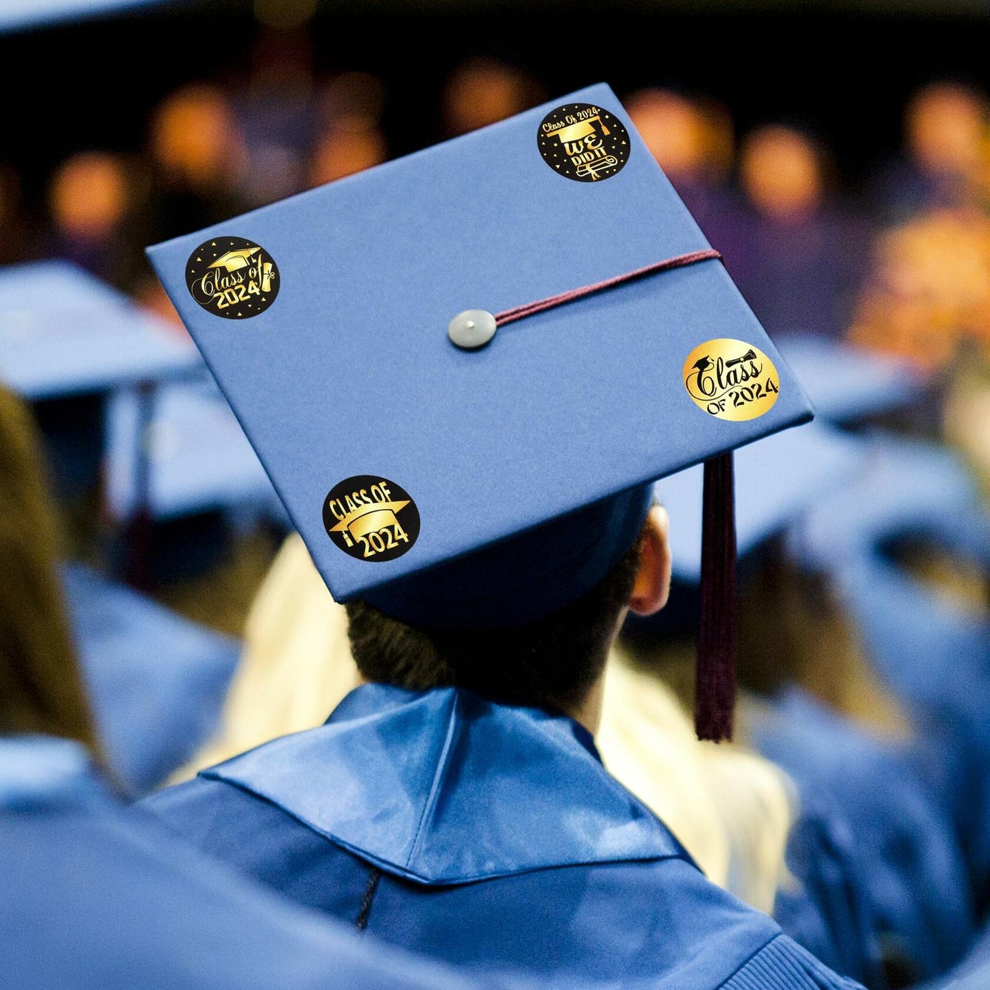 Tongcloud Graduation Stickers 360pcs Black Gold 3.8cm Round Labels Class 2024