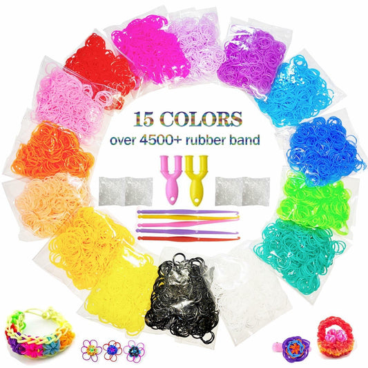 MEGANEOPRE Loom Bracelet Bands Kit 4500+ Pcs 15 Colors Clips Hooks Loom