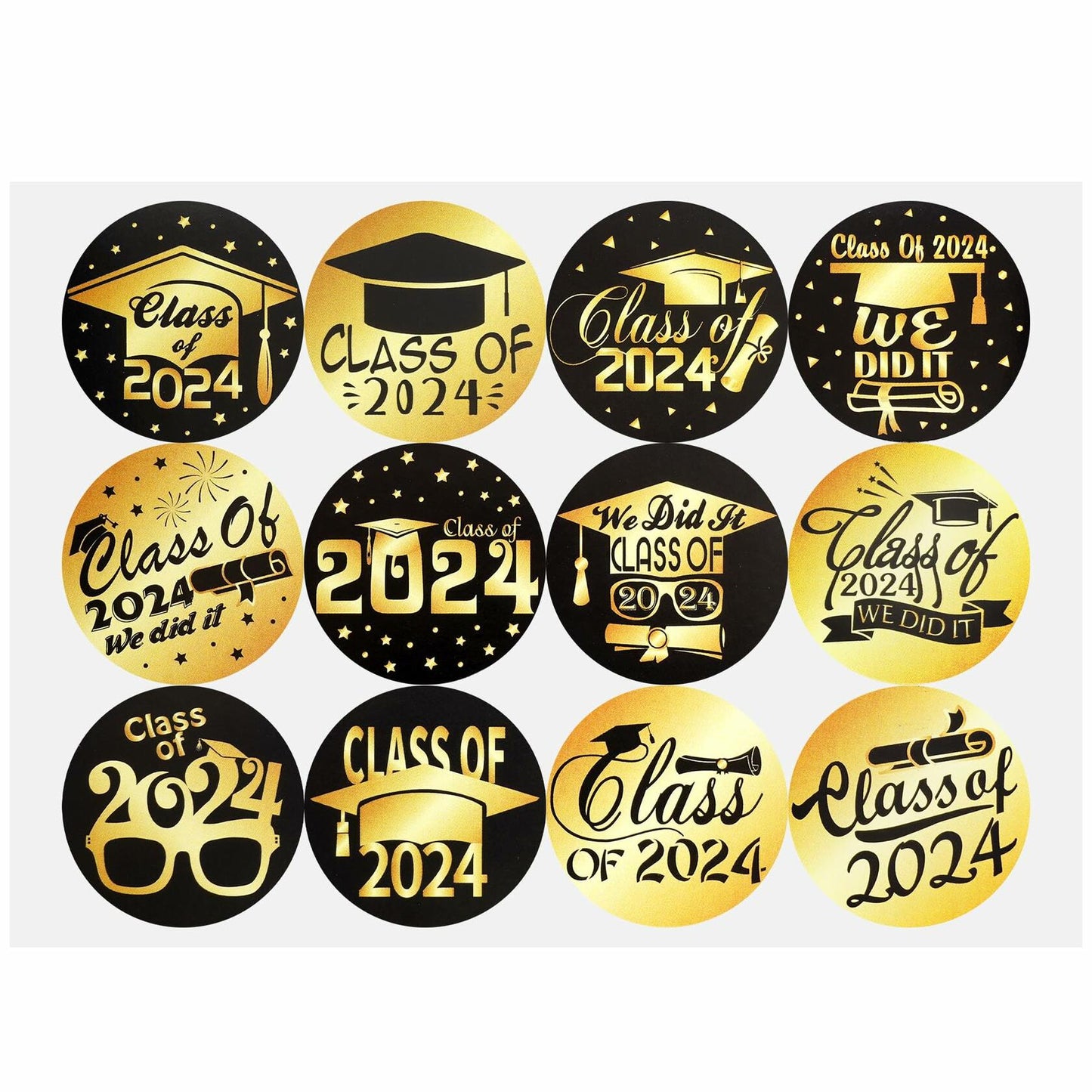 Tongcloud Graduation Stickers 360pcs Black Gold 3.8cm Round Labels Class 2024
