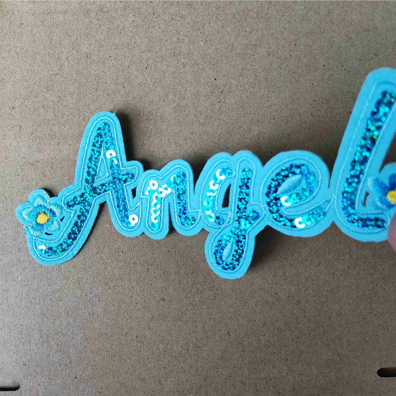 Cute Fashion Big Letters Sequins Patch Angel Girl Bling Iron On Sew On