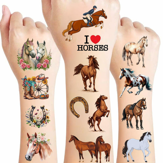 Animal Horse Temporary Tattoos Kids Adults Holiday Party Supplies 52 Pcs