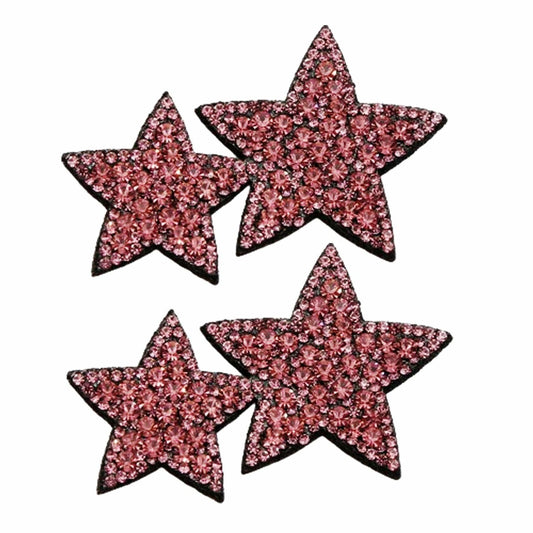 Minason Crystal Star Rhinestone Sew-On Patches Pink 2Pcs Bling DIY Craft