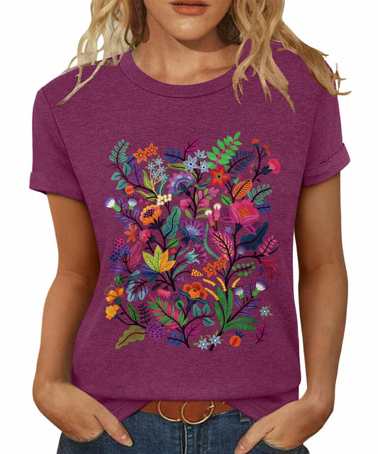 Inber Women's Boho Wildflowers Graphic Crewneck T-Shirt Size L