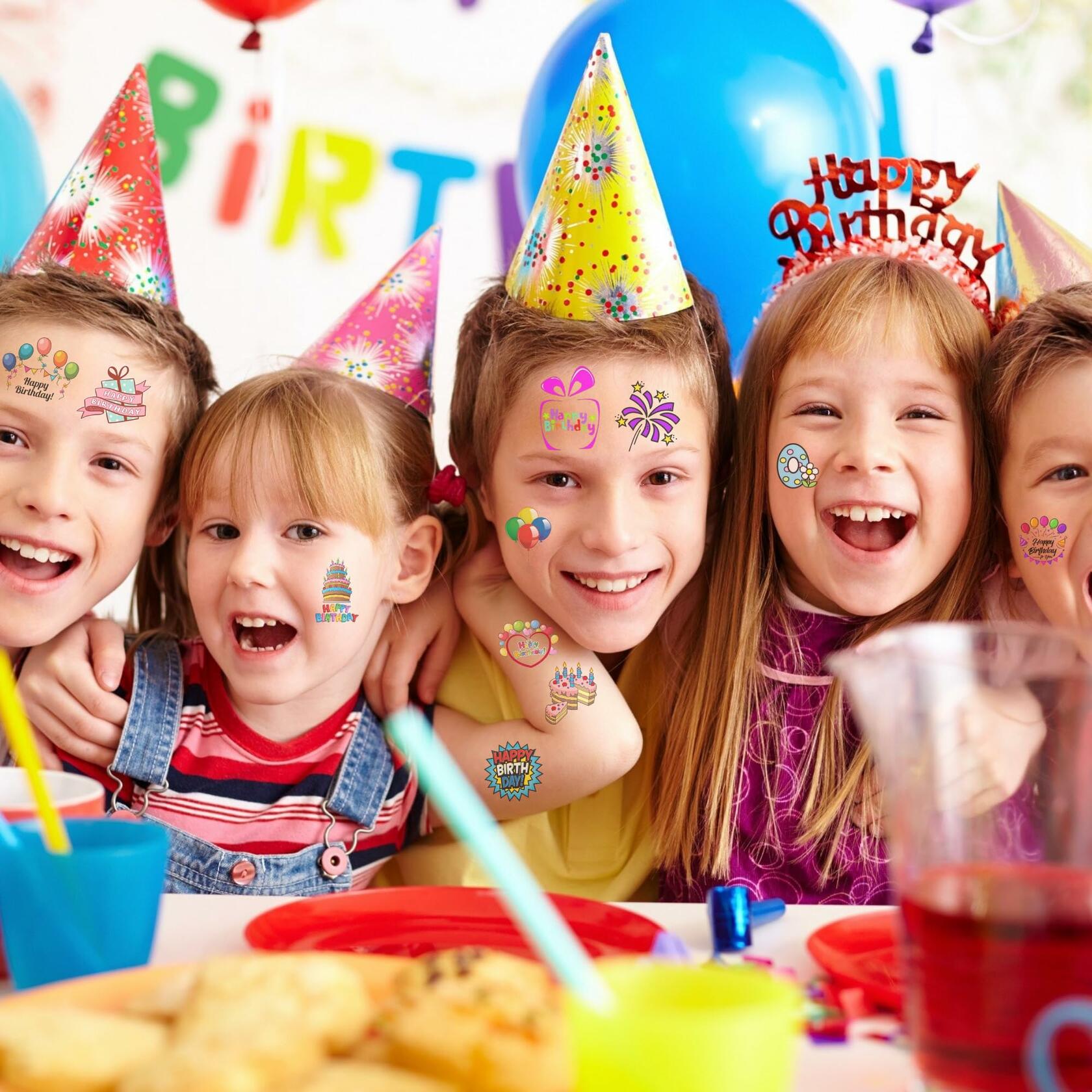 Happy Birthday Temporary Tattoos Colorful Birthday Theme 4 Sheets Party Decor