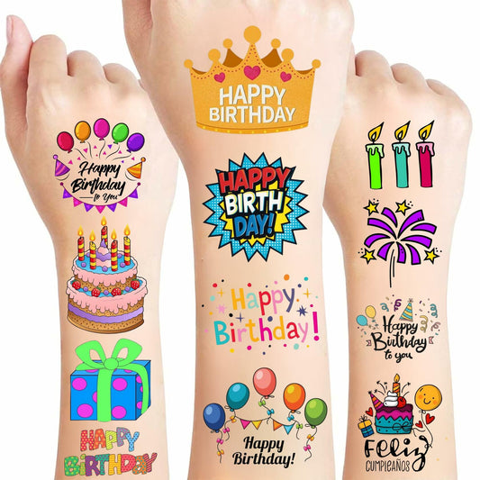 Happy Birthday Temporary Tattoos Colorful Birthday Theme 4 Sheets Party Decor