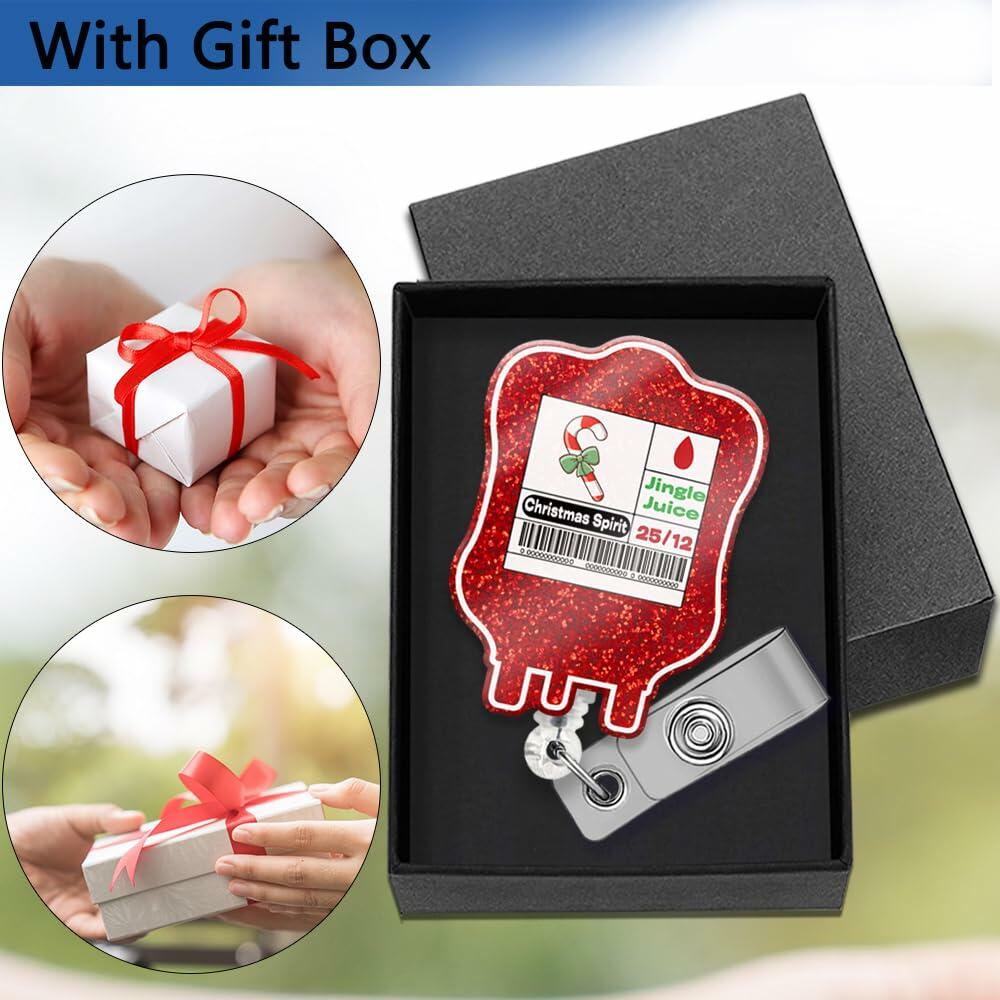 XQLZY Jingle Juice Red Retractable Badge Reel with Shark Clip Glitter