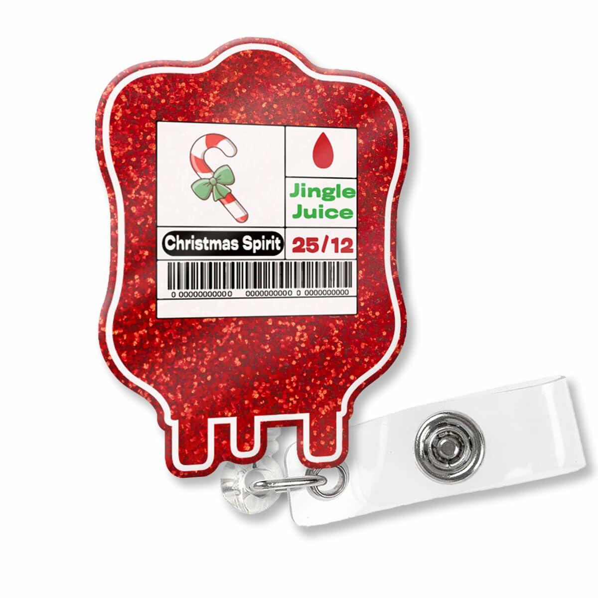 XQLZY Jingle Juice Red Retractable Badge Reel with Shark Clip Glitter