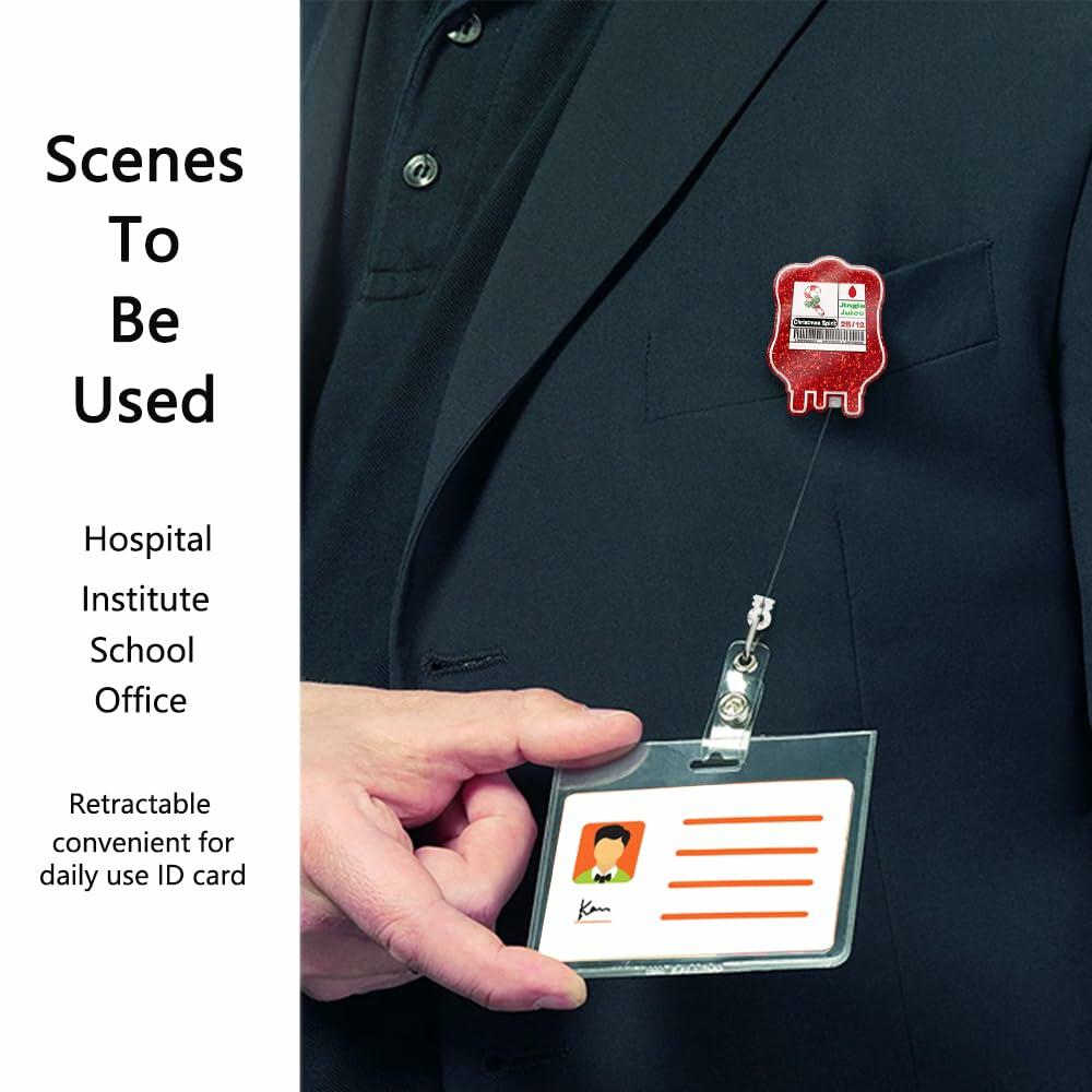 XQLZY Jingle Juice Red Retractable Badge Reel with Shark Clip Glitter