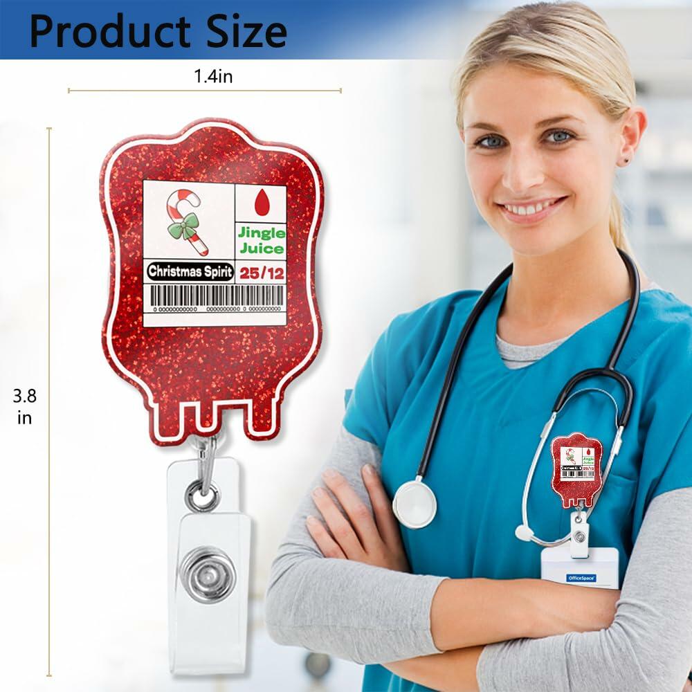 XQLZY Jingle Juice Red Retractable Badge Reel with Shark Clip Glitter