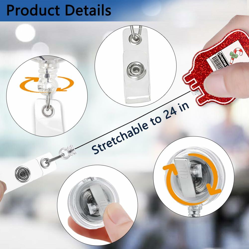 XQLZY Jingle Juice Red Retractable Badge Reel with Shark Clip Glitter