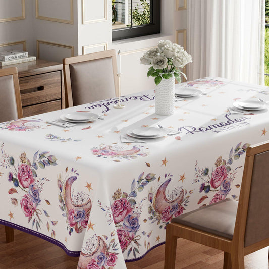 BOTB LIHM Ramadan Watercolor Moons Flowers Tablecloth 60x120 Inch